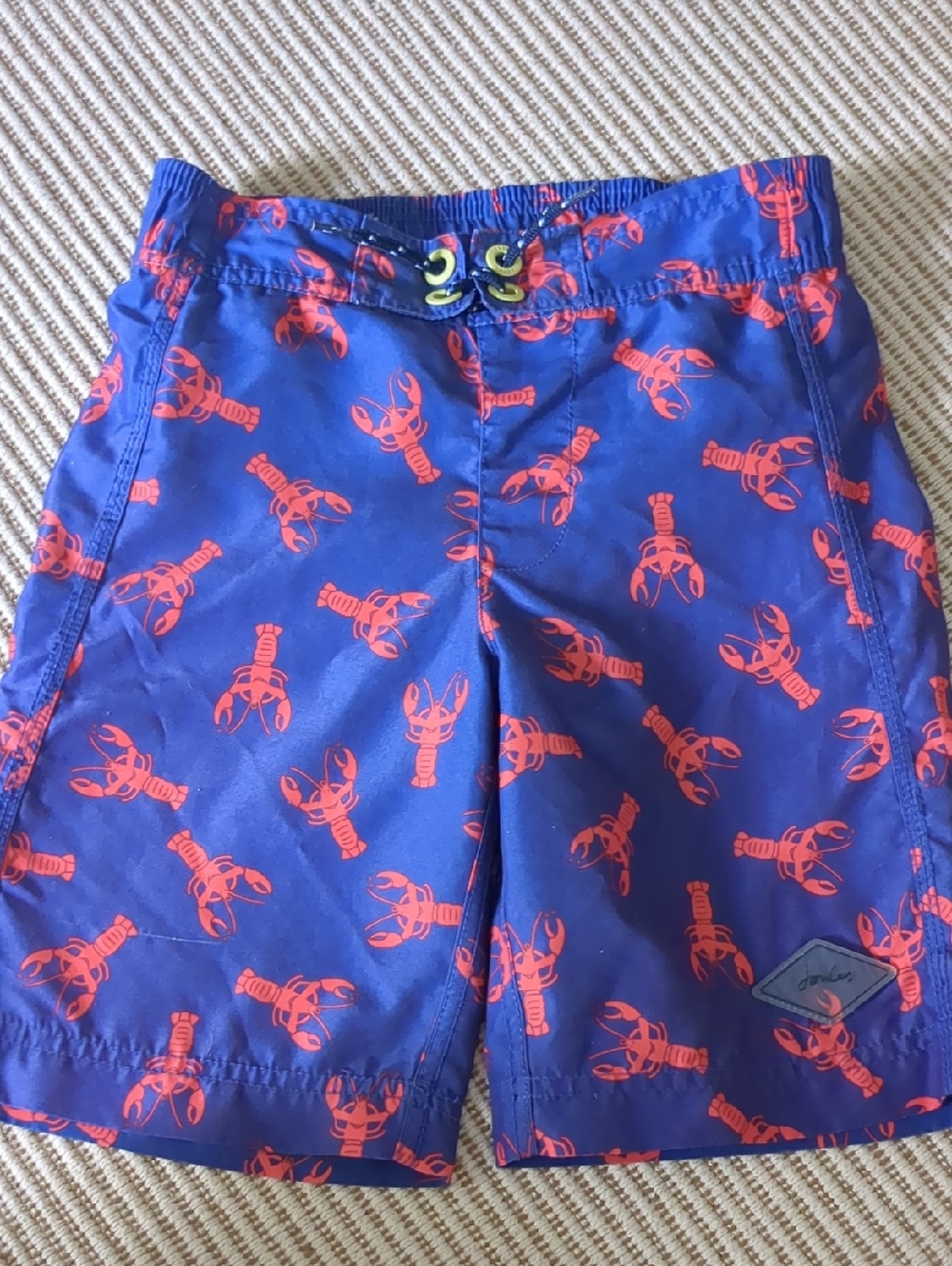 Joules Boys Blue Swim Trunks with Red Lobster Print